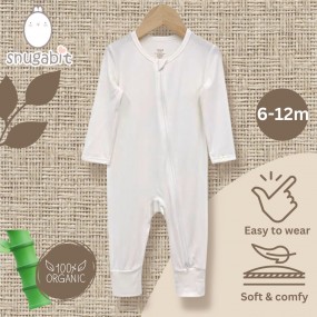 White 73 (6-12m) Snugabit Ultra Soft Jelly Bamboo Easy Zip-Up Sleepsuit Romper 